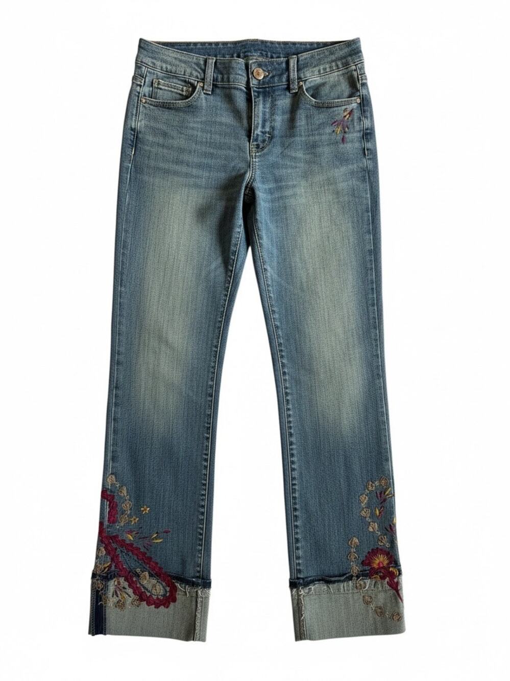 White House Black Market Embroidered Cuff Crop Jeans 0S